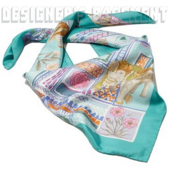 SALVATORE FERRAGAMO aqua Jungle Tower GEMMA ELEPHANT silk scarf NWT + envelope🎁 - Picture 2 of 4